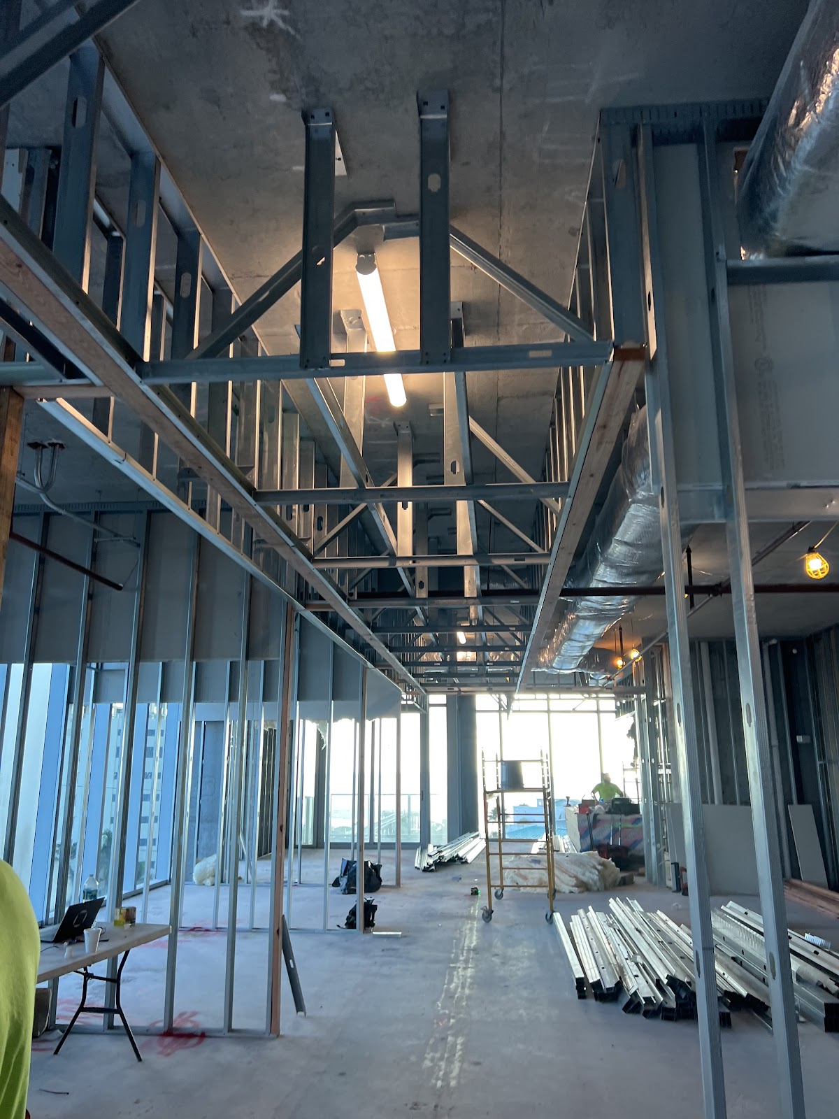 Commercial metal stud framing and drywall preparation